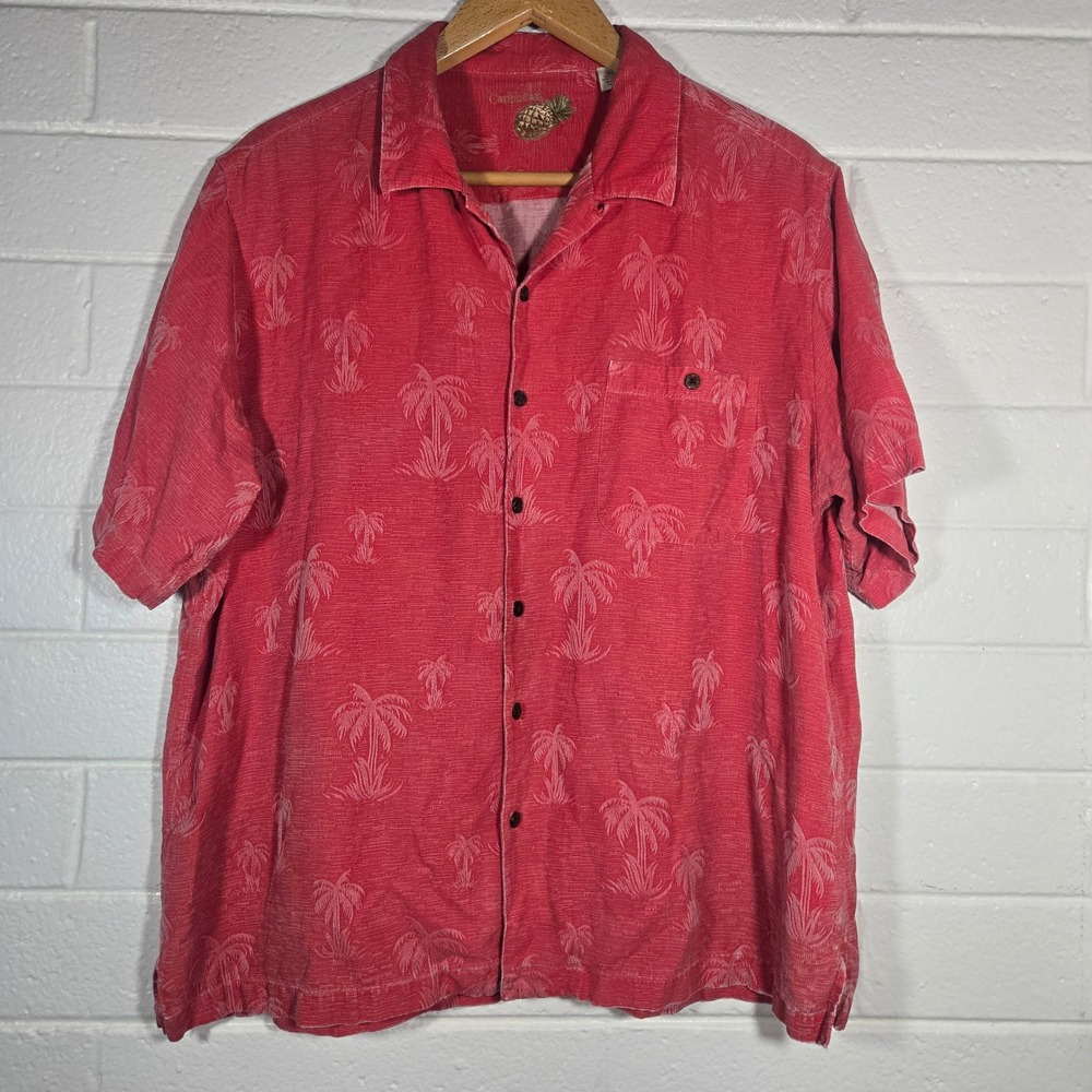 Vtg Caribbean Silk‎ Cotton Hawaiian Shirt Mens XL Palm Tree Vacation Button